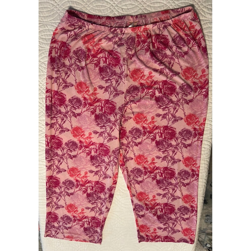 Rhonda Shear 3X Pink Floral Print Capri Lounge Pants Womens